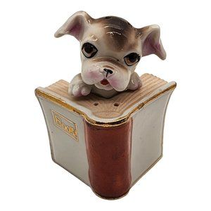 Vintage Ceramic Puppy Dog in Book Figural Salt and Pepper Shaker Set